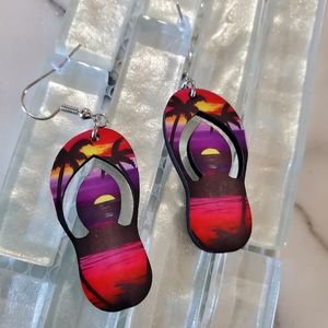 Palm Trees at Sunset Flip Flop Earrings